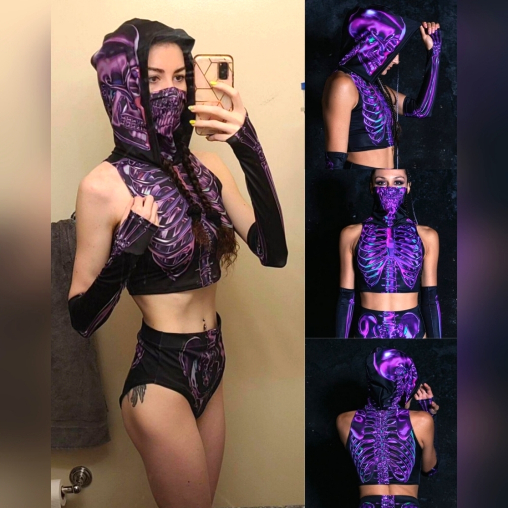 Purple Skeleton Hooded Crop Top Ravewear